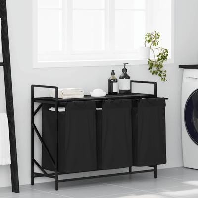 Wasmand 3 vakken met plank zwart eikenkleurig