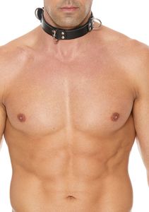 Deluxe Bondage Collar - Premium Leather - Black/Black