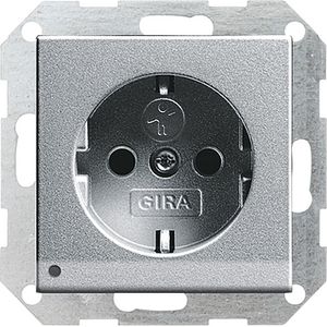 Gira stopcontact met witte LED verlichting kinderveilig aluminium