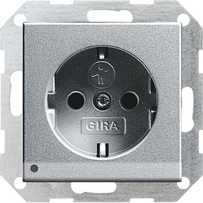 Gira stopcontact met witte LED verlichting kinderveilig aluminium