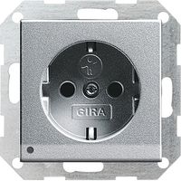 Gira stopcontact met witte LED verlichting kinderveilig aluminium