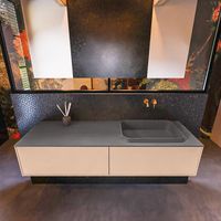 Badkamermeubelset Mondiaz Erin 150 cm met 2 Lades met RIDGE Wastafel Rechts Dark grey Zonder Kraangaten Greeploos Mat Rosee