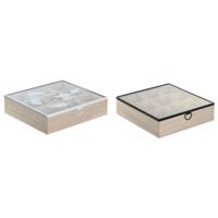 Box for Infusions DKD Home Decor Blauw Wit Zwart Natuurlijk Metaal Kristal Hout MDF 24 x 24 x 6,5 cm (2 Stuks)