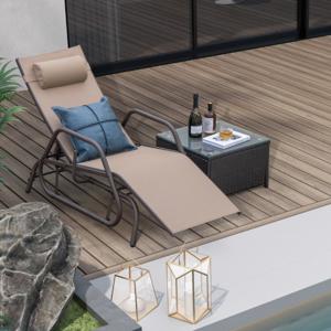 Zonneligstoel met Schommelfunctie Ligstoel met Verstelbare Rugleuning Hoofdkussen Relaxstoel Terrasligstoel voor Zwembad/Tuin (Bruin)