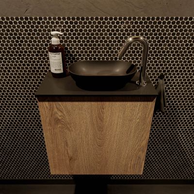 Mondiaz Fowy toiletmeubel 50cm washed oak met blad en waskom urban rechts 1 kraangat