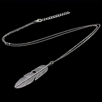 Eenvoudige klassieke hanger ketting veren ketting lange trui keten sieraden choker ketting voor vrouwen (zilver)