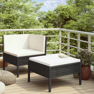 2-delige Loungeset met kussens poly rattan zwart