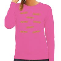 Apres ski sweater dames - SNOW! - roze - glitter goud - wintersport - skieen/snowboarden - thumbnail