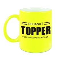Collega cadeau koffiemok - beker - Bedankt Topper - voor je fantastische inzet - neon geel