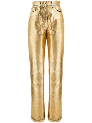Ferragamo pantalon taille-haute à patch logo - Or