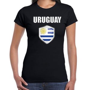 Uruguay landen supporter t-shirt met Uruguayaanse vlag schild zwart dames