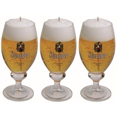 Bierglas kaars - 3x - Duits Stauder bier - H15 cm - gadget - Bierkaars cadeau