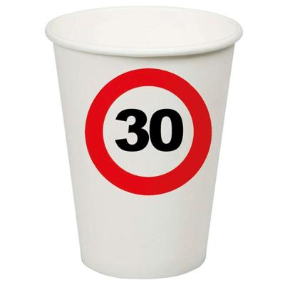 Verjaardagsfeest leeftijd bekertjes 30 jaar - 8x stuks - papier - thema leeftijd stopbord