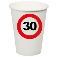 Verjaardagsfeest leeftijd bekertjes 30 jaar - 8x stuks - papier - thema leeftijd stopbord