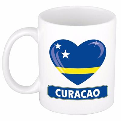 Mok Curacao Vlag met Hartje ? 300 ml ? Wit - Koffie/Thee Beker ? Cadeau Idee