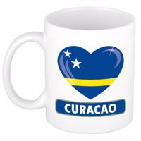 Mok Curacao Vlag met Hartje ? 300 ml ? Wit - Koffie/Thee Beker ? Cadeau Idee