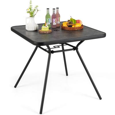 Vierkante Balkontafel Eettafel voor Buiten met SPC Blad Parasolgat en Stevig Metalen Frame