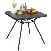 Vierkante Balkontafel Eettafel voor Buiten met SPC Blad Parasolgat en Stevig Metalen Frame