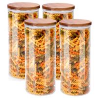 Voorraadpot/bewaarpot Foodking - 4x - borosilicaat glas - 1250 ml - glas/hout - luchtdicht - thumbnail