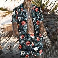 Voor heren Overhemdset Hawaiiaans overhemd Kampshirt Grafisch overhemd Aloha-shirt Bloemig Strijkijzer Blozend Roze blauw Paars Groen Licht Blauw 3D-afdrukken Buiten Casual Korte mouw 3D-afdrukken Lightinthebox