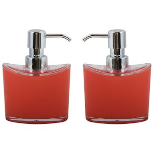 Zeeppompje/zeepdispenser Aveiro - 2x - PS kunststof - rood/zilver - 11 x 14 cm - 260 ml