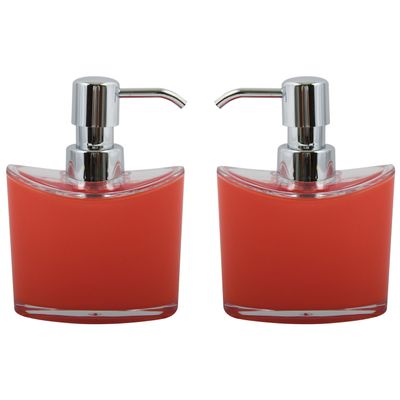 Zeeppompje/zeepdispenser Aveiro - 2x - PS kunststof - rood/zilver - 11 x 14 cm - 260 ml
