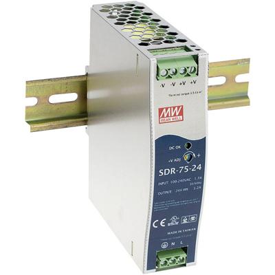 MW Mean Well SDR-75-24 DIN-rail netvoeding 24 V/DC 3.2 A 76 W Aantal uitgangen:1 x Inhoud 1 stuk(s)