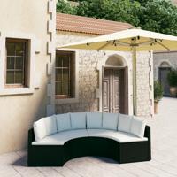 4-delige Loungeset met kussens poly rattan zwart