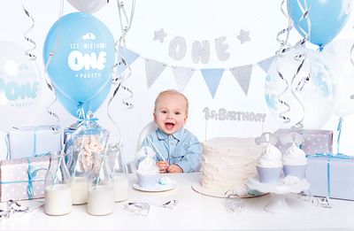 PartyDeko Feestpakket - 1e Verjaardag Blauw-Zilver