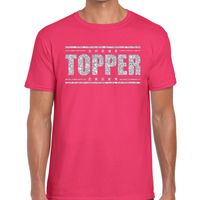 Topper t-shirt roze met zilveren glitters heren - thumbnail