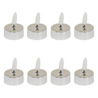 LED theelichtjes - 8x st - zilver - glans - 5,5 cm - waxinelichtjes?- led kaarsen