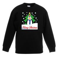 Kersttrui Merry Christmas pinguin zwart kinderen - thumbnail