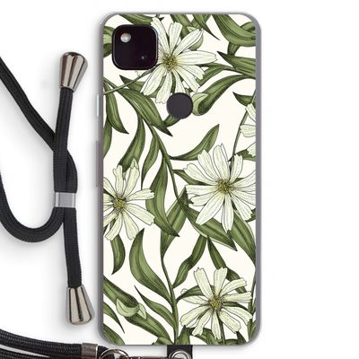 Wit bloemenpatroon: Pixel 4a 5G Transparant Hoesje met koord