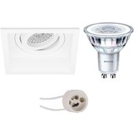 LED Spot Set - Pragmi Domy Pro - GU10 Fitting - Inbouw Vierkant - Mat Wit - Verdiept - Kantelbaar - 105mm - Philips - CorePro 840 36D - 3.5W - Natuurlijk Wit 4000K - thumbnail