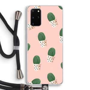 Cactusprint roze: Samsung Galaxy S20 Plus Transparant Hoesje met koord