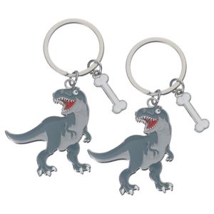 2x stuks metalen dinosaurus t-rex sleutelhanger 5 cm