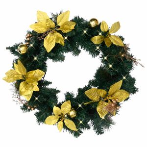 VidaXL Kerstkrans met LED lampjes 60 cm PVC groen