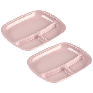 Set van 2x stuks camping/fondu/bbq kunststof borden 3-vaks oud roze 21 x 24 cm - Gourmetborden