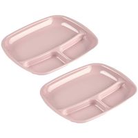 Set van 2x stuks camping/fondu/bbq kunststof borden 3-vaks oud roze 21 x 24 cm - Gourmetborden - thumbnail