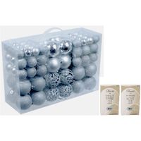 Pakket met 100 voordelige zilveren kerstballen inclusief haakjes - Kerstbal - thumbnail