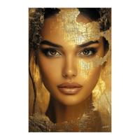 Glasschilderij - Vrouw In Goud - 120 x 80 cm