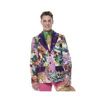 Feest colbert met bloemen print paars - thumbnail