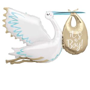 Folieballon Ooievaar 'It's a Boy' Jumbo (157cm)