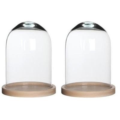 Mica Decorations Stolp Hella - 2x - glas en eikenhout - 17 x 23 cm - Home Deco stolpen