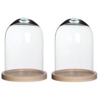 Mica Decorations Stolp Hella - 2x - glas en eikenhout - 17 x 23 cm - Home Deco stolpen