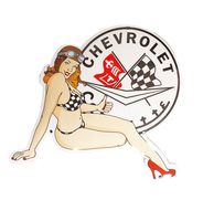 Chevrolet Corvette Pin-Up Emaille Bord - 33 x 30cm