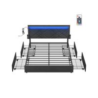 Gestoffeerd tweepersoonsbed met lades en verstelbaar hoofdbord, leigrijs-matzwart / 160 x 200 cm