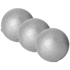 3x stuks grote kerstballen zilver glitters kunststof 15 cm