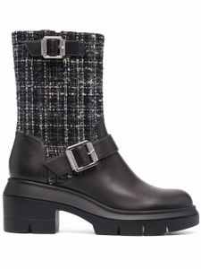 Stuart Weitzman bottines en cuir Ryder à empiècements en tweed - Noir