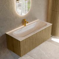 Badmeubel Mondiaz Kurve-Dlux | 110 cm | Meubelkleur Dusk | Wastafelkleur Meli | Solid surface | Wasbak midden spoelbak | 1 kraangat